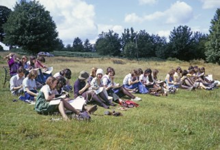 Secondary school girls doing fieldwork in geography, Great Britain 1970s Girls doing fieldwork,