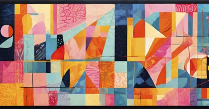 Vibrant patchwork of abstract shapes with pencil texture details, perfect for a variety of creative