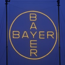 Bayer Cross, the world's largest illuminated sign with 1, 710 LED lights in the evening, Bayer AG,