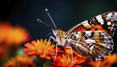 Extreme close-up of a painted lady butterfly (Vanessa cardui), AI generated