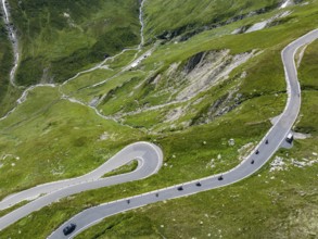 Landscape at the Furka Pass, drone photo. Alpine pass between the canton of Uri and the canton of