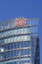 DB Deutsche Bahn logo on the railway tower at Potsdamer Platz in Berlin, Germany, Europe