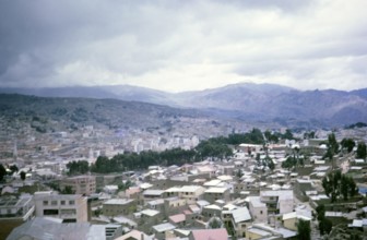 Motion blur Roofs of residential buildings in the city of La Paz, Bolivia, South America, 1962,