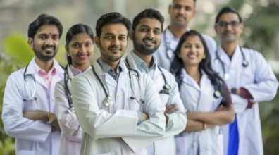 Groups of Indian and asian doctors and nurses standing together., AI generated