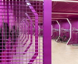 Underground car park for bicycles, redesigned Potsdamer Platz station, Sony Center, Berlin,