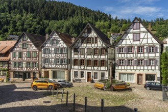 Half-timbered houses on the market square in Schiltach, Black Forest, Baden-Württemberg, Germany,