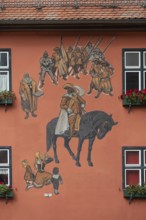 Wall painting on a residential building, showing the Kinderzeche, commemorating the peaceful