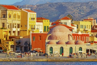 View of the old Venetian Harbour, Chania, Crete, Greek Islands, Greece, Europe