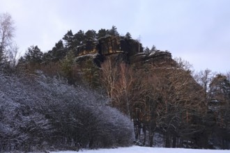 Wintertime, Elbe Sandstone Mountains, View to the Rauenstein, Saxony, Germany, Europe