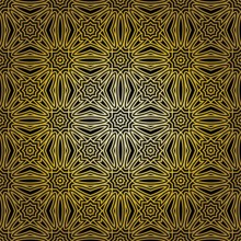 Geometric gold lace seamless pattern. Arabic tile lattice vector background.