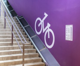 Stairs to the underground car park for bicycles, redesigned Potsdamer Platz station, Sony Center,