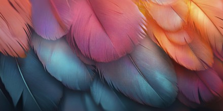 Close up of multicolored exotic bird feathers. Generative Ai, AI generated