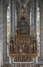 High altar from 1642 in the late Gothic church of St George, Dinkelsbühl, Bavaria, Germany, Europe