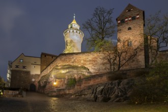 Imperial Castle, Blue Hour, Nuremberg, Middle Franconia, Franconia, Bavaria, Germany, Europe