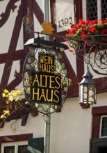 Wine house, medieval old house from 1392, half-timbered, Bacharach am Rhein, UNESCO World Heritage