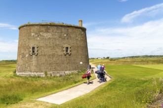 Martello Tower T 1810-1812, Napoleonic War military building on golf course, Felixstowe Ferry,