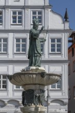 Willibald Fountain with the figure of St Willibald, created in 1695, Market Square, Eichstätt,