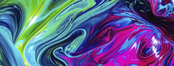 Dynamic abstract background with swirling liquid patterns and colorful light refraction, creating a