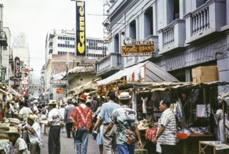 Busy market shopping street in the city centre, Popayán, Colombia, South America 1961, South