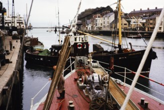 Fishing boats in the harbour of Weymouth, Dorset, England, 1963