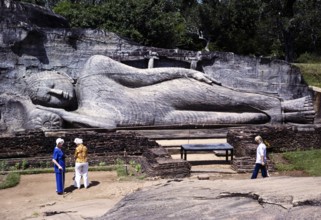 Reclining Buddha of Galvihara in Polonnaruwa, Sri Lanka, Asia 12th century, 1980, Asia