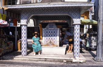 Water fountain in Kusadasi, Turkey, 1997 Iznik tile panels with intricate floral motifs, the