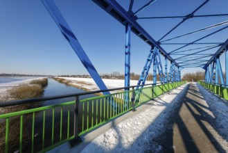 Dorsten, North Rhine-Westphalia, Germany - Sunny winter landscape in the Ruhr area, ice and snow on