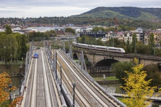 Deutsche Bahn AG's new Neckar Bridge with a view of Bad Cannstatt. The bridge is part of the