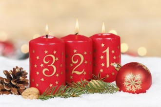 Third 3rd Advent with candle Christmas decoration Christmas card for Christmas time with copy space