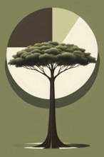 Abstract geometric tree with a circular canopy and a rectangular trunk, arranged in a clean,