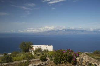 Panorama from Chirche to the west coast, behind the island of Gomera, Tenerife, Canary Islands,