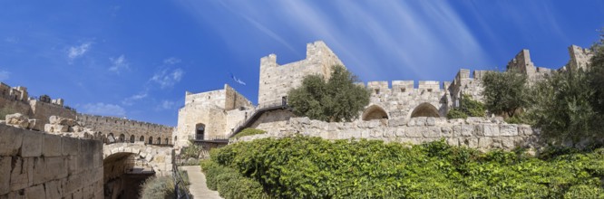 Jerusalem, Israel, landmark citadel Migdal David Tower of David in Old City near Jaffa Gate., Asia