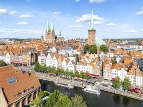 Lübeck old town with river Trave aerial view in the Hanseatic city of Lübeck, Germany, Europe