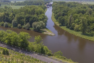 View at the confluence of the Labe and Vltava rivers in Melnik, on a sunny day in springtime.