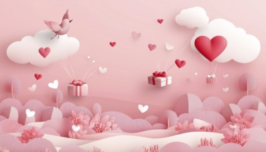 Valentine's Day gift with heart balloon greeting card banner on pink background gifts generated in