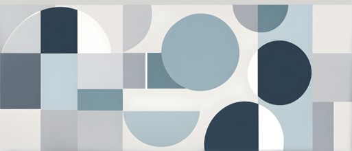 Minimalist composition of overlapping geometric shapes with clean lines and muted soft pastel