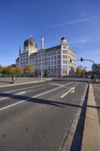 Yenidze tobacco factory, oriental buildings, historical factory, traffic light crossing Magdeburger