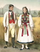 Traditional costumes in Germany around 1820, Württemberg, Betzingen, couple in traditional