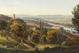 Tributary of the Rhine into Lake Constance with the town and the ruins of Rheineck, Switzerland,