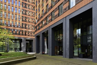 Entrance portal Symphony torens, Zuidas financial district, Amsterdam, North Holland, Netherlands