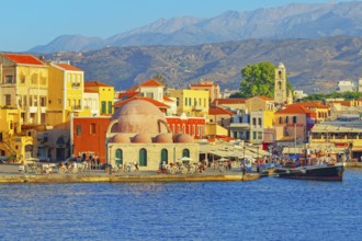 View of the old Venetian Harbour, Chania, Crete, Greek Islands, Greece, Europe