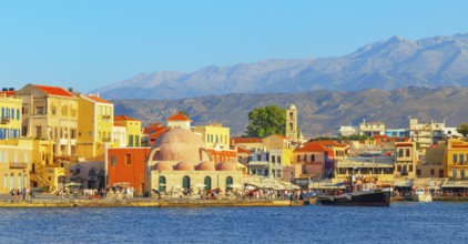 View of the old Venetian Harbour, Chania, Crete, Greek Islands, Greece, Europe