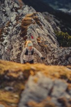 Trail running on the Grubigstein in the Tiroler Zugspitzarena in Tyrol in the Alps in Austria