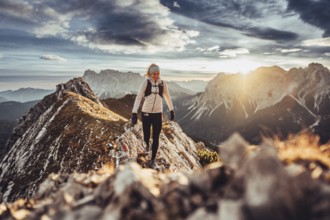 Trail running on the Grubigstein in the Tiroler Zugspitzarena in Tyrol in the Alps in Austria