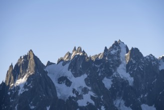 Morning atmosphere, mountain landscape at sunrise, Mont Blanc massif, Chamonix-Mont-Blanc,