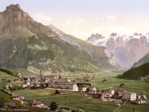 Engelberg Valley, general view, Bernese Oberland, Switzerland, Historic, digitally restored