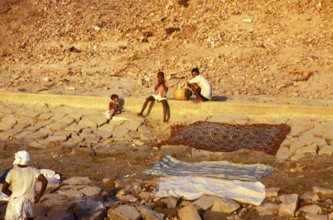 Laundry made of stones for drying the river Ganges, Varanasi, India 1974