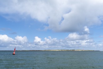 Helgoland dune, Helgoland island, blue sky, red buoy, North Sea, Pinneberg district,