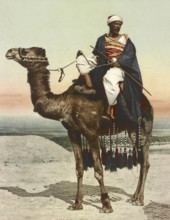 Bedouin with his camel, riding, Cairo, Egypt, digitally restored reproduction from a 19th century