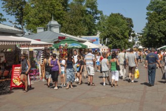 Tourists at a souvenir shop in Miedzyzdroje, Western Pomerania, Baltic Sea, Poland, East Europe,